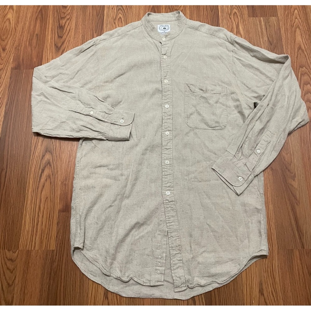 Brooks Brothers Sport Shirt Mens Small Band Collar Linen Blend Pullover